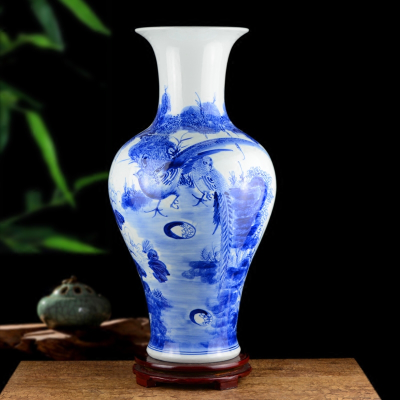 Jingdezhen ceramics hand - made sitting room be born Chinese landscape painting large blue and white porcelain vase decoration furnishing articles