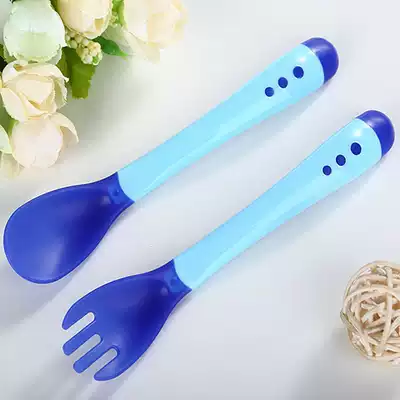 Baby catch warm fork spoon baby catch warm soup spoon feeding safety spoon newborn soft head non-staple food tableware