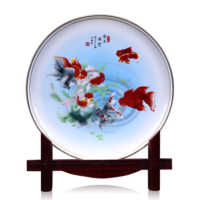 Jingdezhen ceramics decoration hanging dish see goldfish and modern Chinese style living room sat dish dish handicraft