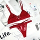Áo ngực siêu mỏng trong suốt Châu Âu và Châu Mỹ không có vòng thép không xốp thong bộ đồ lót ren bralette gợi cảm - Bộ đồ lót áo ngực học sinh Bộ đồ lót