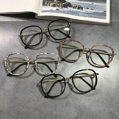 South Korea's new lady frame women's round face glasses retro thin glasses BAO WEN flat lens can be equipped with myopia