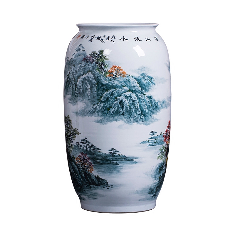 Famous master of jingdezhen ceramics hand - made landscape painting the sitting room of large vase furnishing articles calligraphy and painting scroll cylinder