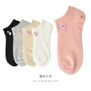 Dâu mèo dễ thương vớ nữ thấp để giúp nông miệng vớ cotton cô gái thêu vớ thuyền 5 đôi - Bít tất nữ