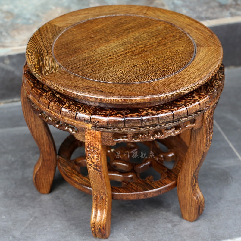Round ceramic vases, solid wood frame feel base stone pot base wooden flower pot fish tank of Buddha