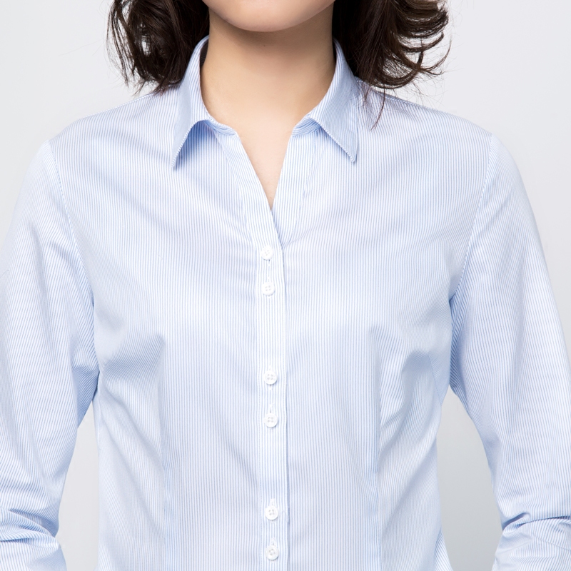 Dimeng blue and white striped shirt women's professional long-sleeved cotton non-ironing high-end formal shirt ladies slim work clothes