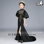 Trẻ em màu đen mới thêu Trung Quốc váy cô gái sườn xám váy cô gái trình diễn sân khấu T sân khấu catwalk quần áo