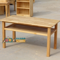Early education parent-child garden kindergarten childrens log double-layer six-person table study table 6-person table rectangular table rubber wood