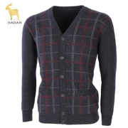 Áo len cashmere nam v-cardigan cardigan dày lỏng ngắn trung niên cha áo len