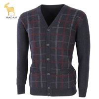 Áo len cashmere nam v-cardigan cardigan dày lỏng ngắn trung niên cha áo len áo khoác jean nam