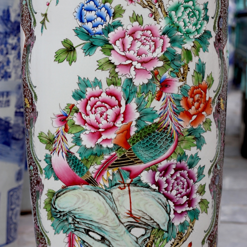 Hand - made pastel phoenix peony big vase jingdezhen ceramic floor sitting room large furnishing articles of Chinese style household act the role ofing is tasted