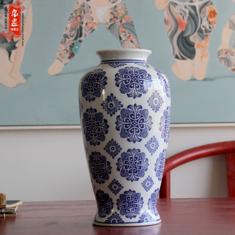 Blue and white porcelain of jingdezhen ceramics flower receptacle living room home decoration flower arranging home furnishing articles