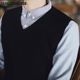 Áo len vai nam vest mùa thu không tay áo len vest màu rắn lỏng đầu v-cổ dệt kim cotton vest nam áo vest nam hàn quốc trẻ trung Dệt kim Vest
