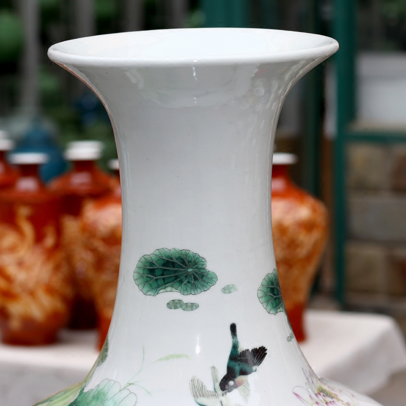 Jingdezhen porcelain lotus fish dry flower vase mesa living room place Chinese office accessory products