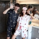 Banana Strawberry Pyjama Cặp đôi Ice Silk Nữ Mùa hè Tay áo ngắn ngọt ngào Nhật Bản Dễ thương Kích thước lớn Dịch vụ tại nhà Đàn ông pijama nữ Cặp đôi