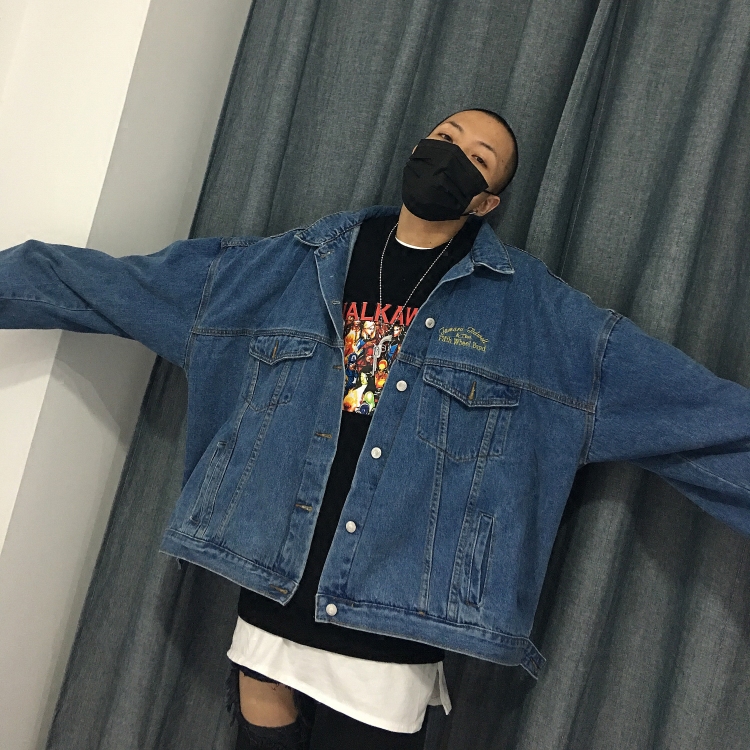 FTK黑店 定制复古刺绣牛仔外套男女潮超宽松洗水秋冬外套包邮