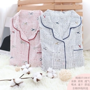 Mùa xuân và mùa hè phụ nữ đồ ngủ cotton mỏng nam dài tay cotton hai lớp gạc dịch vụ nhà đôi phim hoạt hình ngọt ngào và đáng yêu