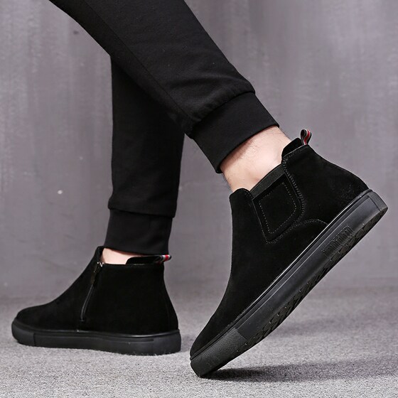 切尔西靴男士马丁靴男高帮雪地棉鞋男鞋冬季翻毛皮鞋加绒保暖靴子