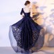 Evening dress 2022 new art test skirt one-shoulder blue short front and long back long adult ceremony banquet high-end temperament skirt birthday