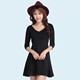 Dài tay Slim V-cổ cao Eo thon Váy A-line Pseudo-naught CD Dress Up Duyên dáng gợi cảm Ruffle Dress đầm xòe cao cấp A-Line Váy