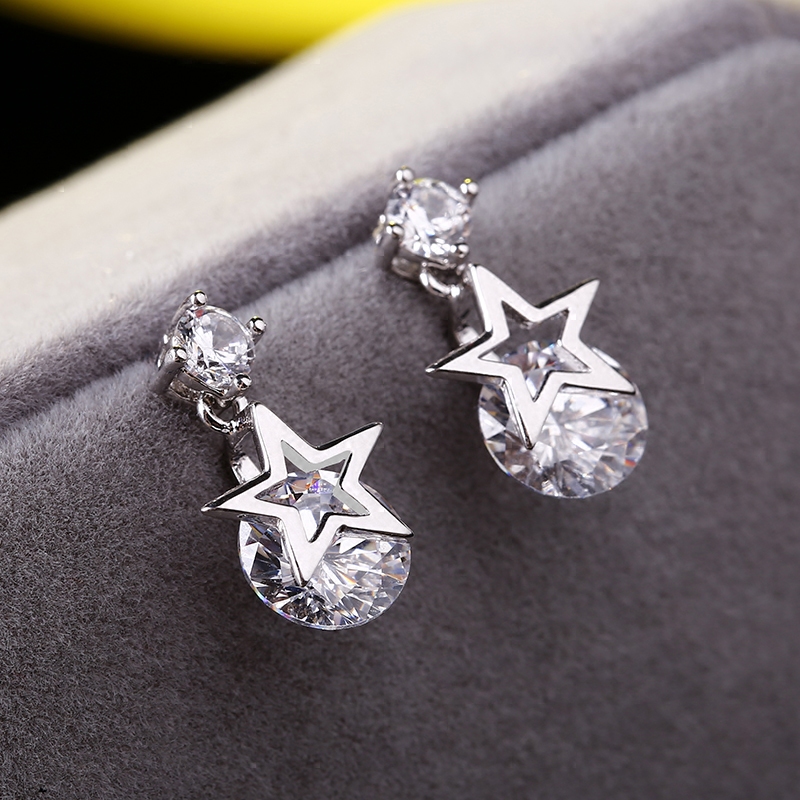 Small fresh ear acupuncture small mini sterling silver creative zircon earrings female temperament simple Korean ear jewelry personality