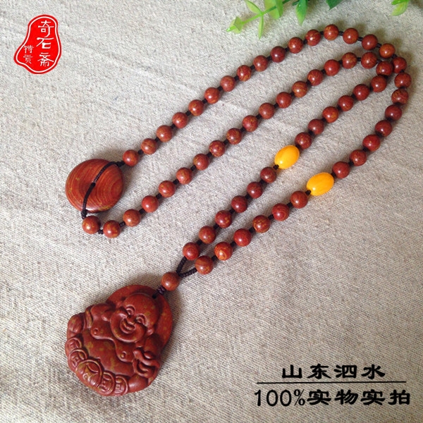Natural Surabaya stone-stone Surabaya rich and expensive red-stone yellow stone necklace with stone-stone chuckle Buddha necklace