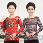 Phụ nữ trung niên mùa xuân áo thun màu trung niên 40-50 tuổi Đàn ông quần áo dài tay mẹ váy nữ chạm đáy