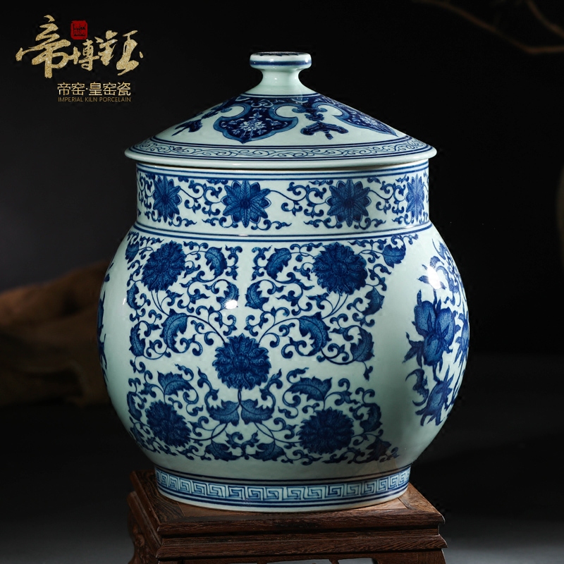 Antique hand - made porcelain of jingdezhen ceramics five blessings puer tea cake storage tank caddy fixings decorative furnishing articles