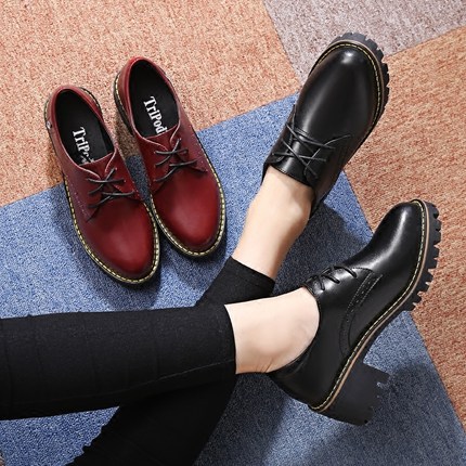 女鞋秋鞋2018新款高跟小皮鞋女式粗跟春秋厚