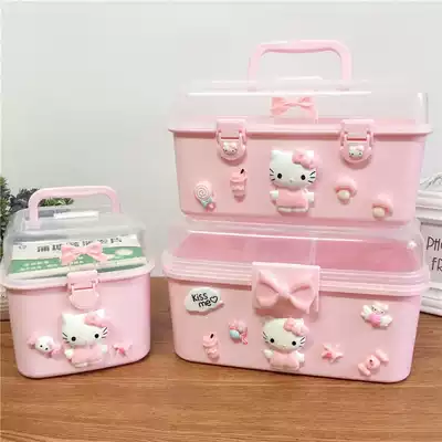 Handbag gate large multifunctional children's cartoon accessories storage box portable multi-layer medicine box hair accessories storage box