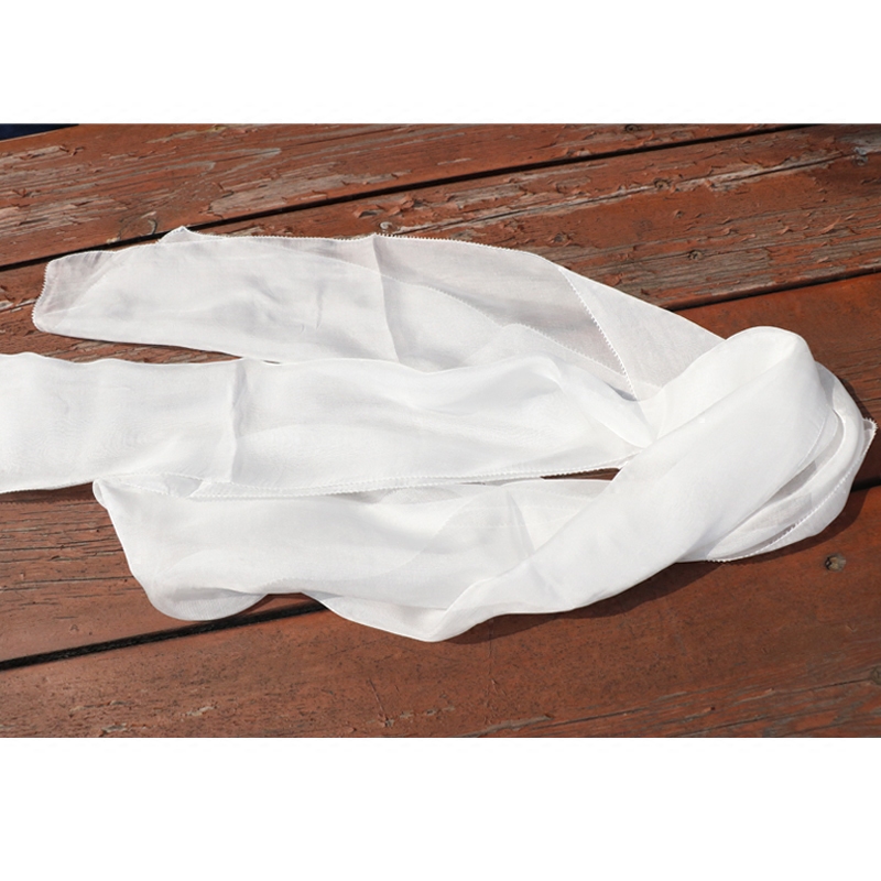 White real silk scarfess slender floating with thin straw wood zazing scarf narrow neckline towels waist ribbon