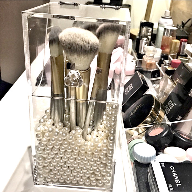 Transparent acrylic makeup brush tube makeup brush tube storage bucket eyebrow pencil cosmetics storage box dustproof cover