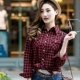 Áo sơ mi kẻ sọc dài tay mới cotton nữ mùa xuân và mùa thu áo sơ mi nữ 20 tuổi trung niên 30-40-50 tuổi áo ngắn