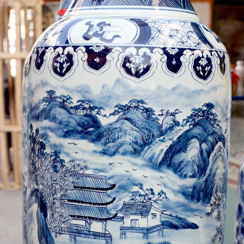 Jingdezhen ceramics antique hand - made of blue and white porcelain vase splendid was the French hotel decoration furnishing articles