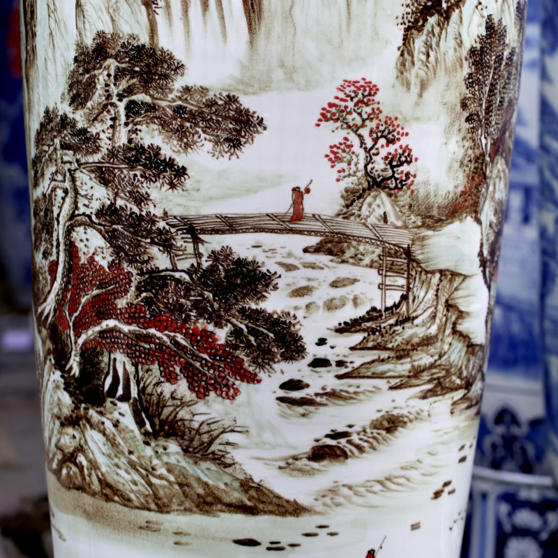 Jingdezhen porcelain has a long history in the hand - made color ink landscape painting big vase home sitting room be born modern furnishing articles