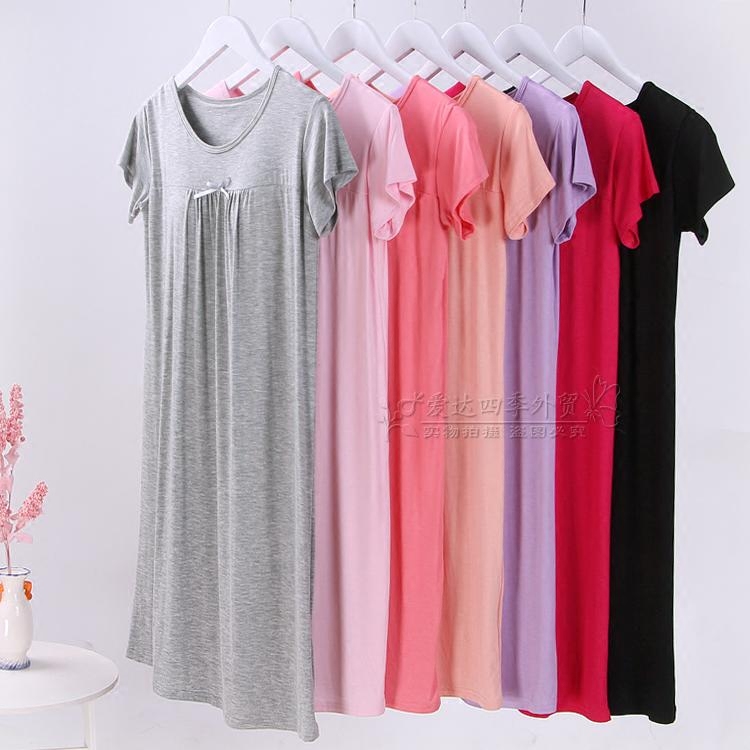 19 New Summer Women Modale Sleeping Dress With Chest Cushion Pyjamas Free bra short sleeves Home Clothing Thin size for large size