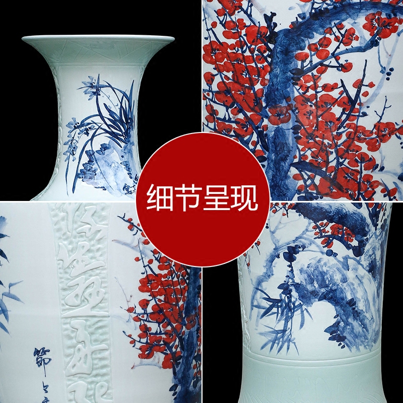 Jingdezhen ceramics hand - made youligong hong mei LanZhuJu large vases, Chinese style living room TV cabinet furnishing articles