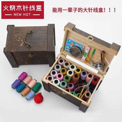 Needle Wire Box Suit Home Upscale Retro Handcrafted Solid Wood Needlework Big finishing containing box Needle line Wedding Kits