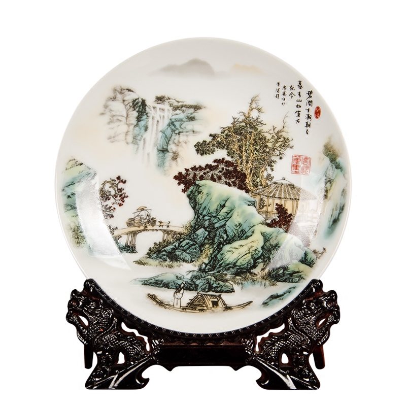 Chinese landscape painting hang dish of jingdezhen ceramics decoration plate sitting room rich ancient frame furnishing articles home plate