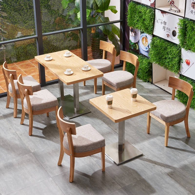 Net red YiWo Tong Solid Wood Small Eating Shop Table And Chairs Combined Milk Tea Shop Cold Drinking Shop Sweet Tea Restaurant Fast Food Restaurant Table And Chairs