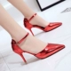 2018 Châu Âu và Hoa Kỳ chỉ mũi nhọn với giày cao gót hộp đêm gợi cảm màu trắng rỗng đơn giày đế xuồng màu đỏ cửa hàng giày dép gần đây Sandal