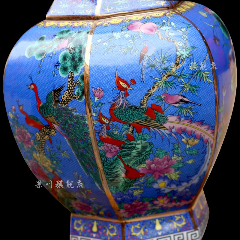 Jingdezhen pastel colored enamel porcelain painting of flowers and gold blue vase household flower arranging archaize sitting room mesa furnishing articles