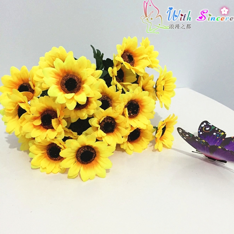 田园向日葵家居塑料盆栽假花仿真花干花婚庆花餐桌摆件客厅装饰品
