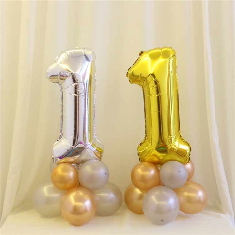 32 inch gold silver digital aluminum film balloon small pillar birthday party party annually wine party arrangement digital balloon