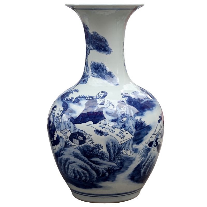 Jingdezhen blue and white porcelain hand - drawn characters home sitting room office study Chinese ceramics of large vases, furnishing articles