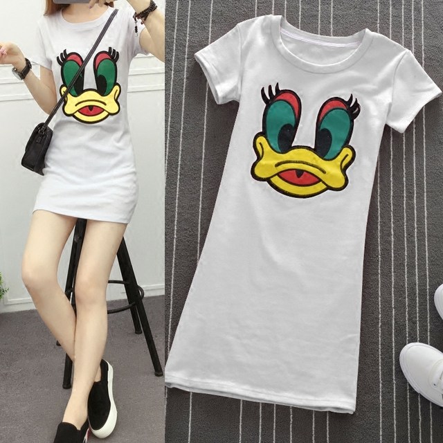 2023 Spring and Summer Versatile Slim Cartoon Short-Sleeved T-Shirt Women's Student Cotton White Mid-Length Bottoming Shirt Red
