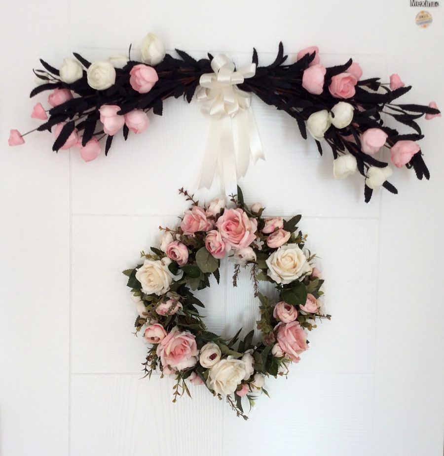 Rose simulation flower hanging door ornaments heart-shaped garden door wedding room shop bedroom silk flower decoration flower