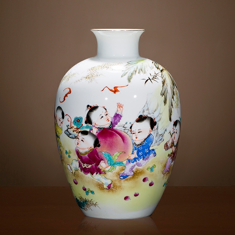 Jingdezhen ceramics lad peach thin foetus vases, flower arranging furnishing articles furnishing articles home sitting room adornment rich ancient frame