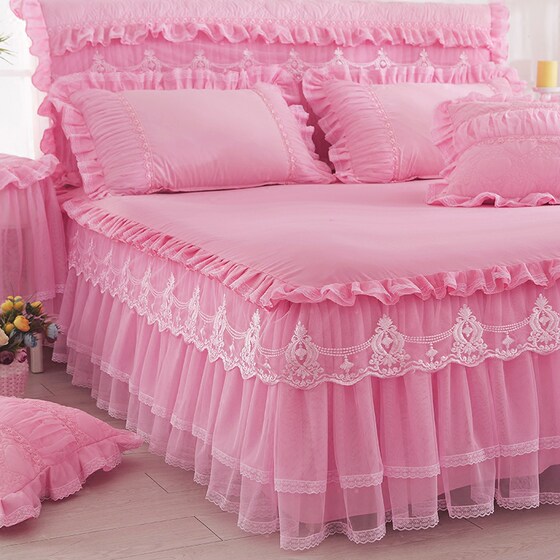 Korean version lace princess bed skirt bed cover single piece bed cover bed cover lace non-slip fitted sheet 1.8m mattress protector