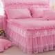 Công chúa Hàn Quốc màu giường ren phong cách váy ngủ bedspread chăn che một gia đình bốn mảnh ren chải 1.5 / 1.8m - Bộ đồ giường bốn mảnh