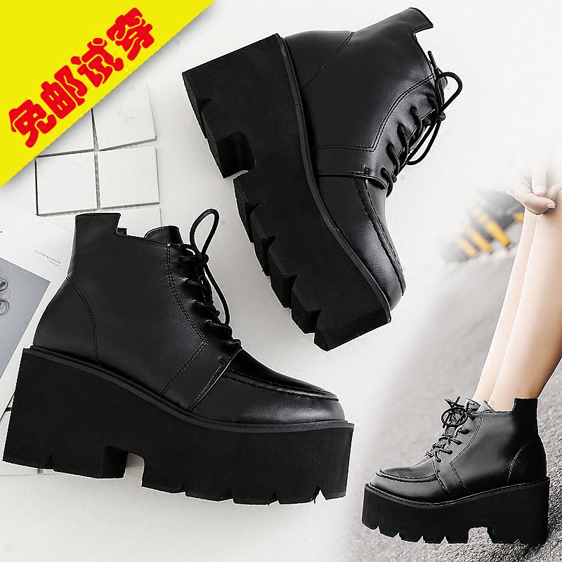 Harajuku phong cách Martin boots nữ bốt ngắn đế dày phiên bản hàn quốc đế dày 2017 mẫu mới thu đông mùa xuân hoang dã bốt ngắn - Giày ống